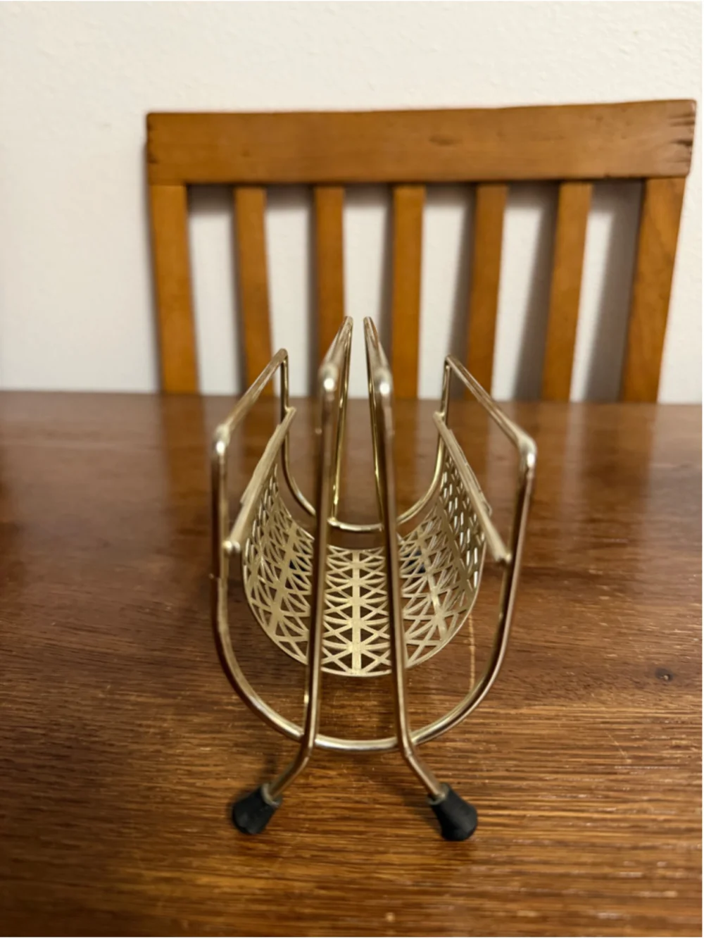 Vintage Mid Century Modern Brass Tone Metal Napkin Holder Letter Mail Rack Desk